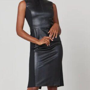 SPANX Combo Leather Like Luxe Sheath Black Vegan Stretch Dress Large LIKE NEW
